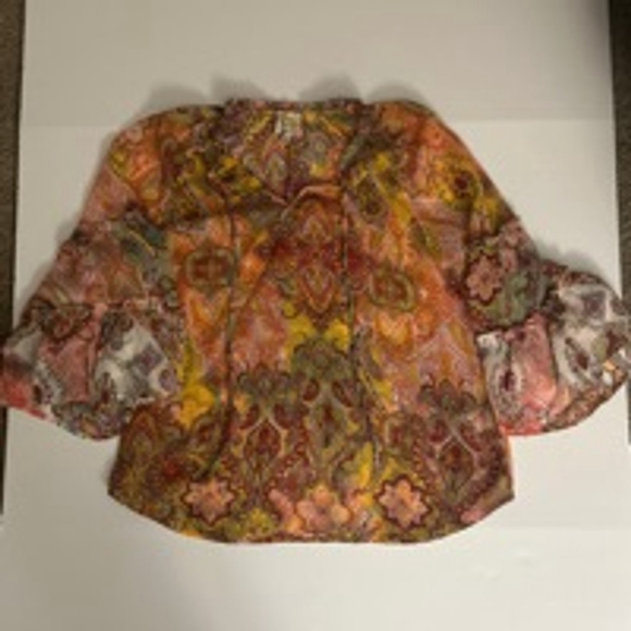 Women's Fig and Flower Blouse Size L Yellow Orange Paisley - Picture 2 of 8